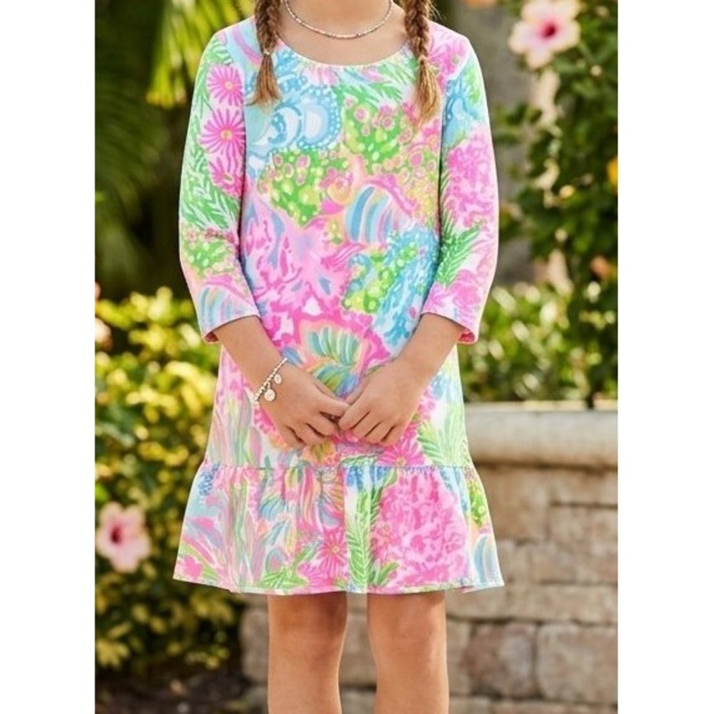 Lilly Pulitzer Kids Ricca Knit Dress Lovers Coral Ruffle Flounce Size XL